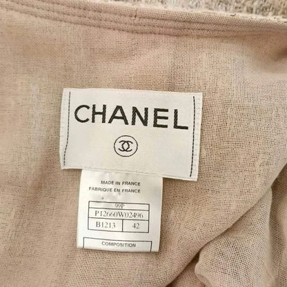 Chanel 99P Tweed Long Jacket Collarless Beige 42 — view 5