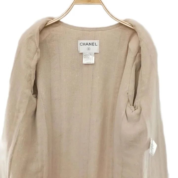 Chanel 99P Tweed Long Jacket Collarless Beige 42 — view 4