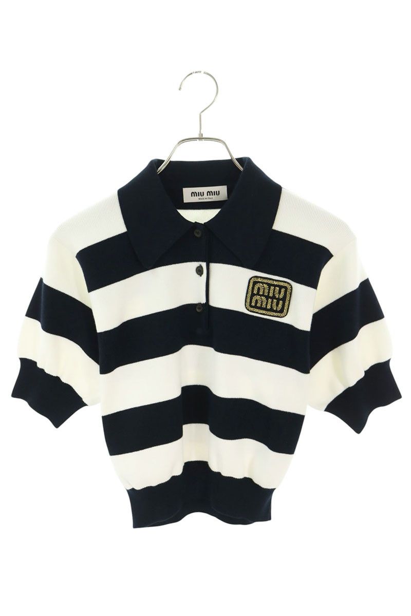 Miu Miu Logo Patch Border Short Sleeve Polo Knit Sweater 36