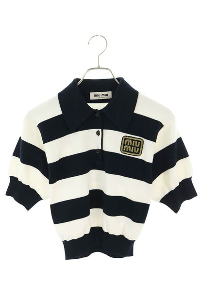 Miu Miu Logo Patch Border Short Sleeve Polo Knit Sweater 36