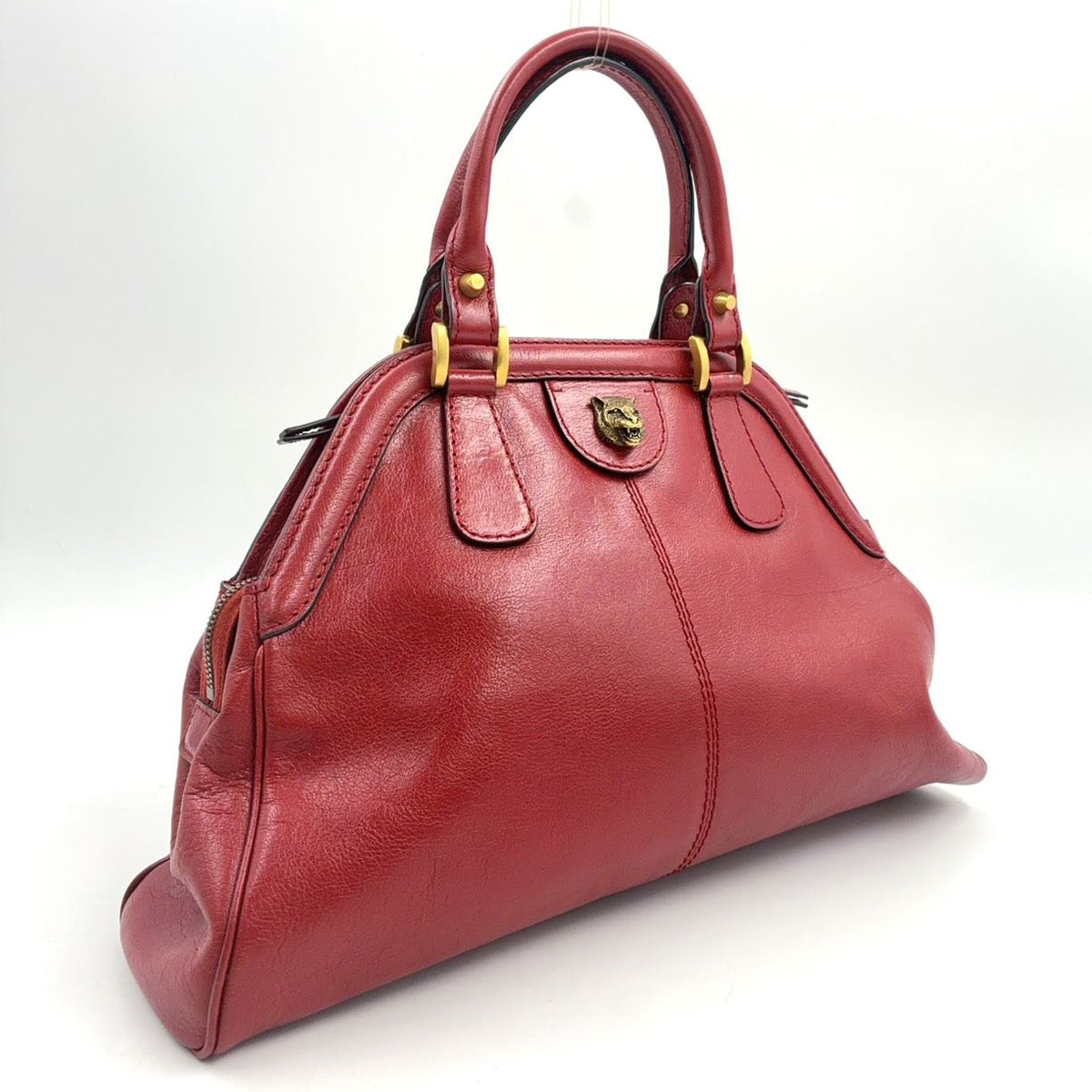 Gucci Liber Medium Leather Red Tote Bag Gold — view 2