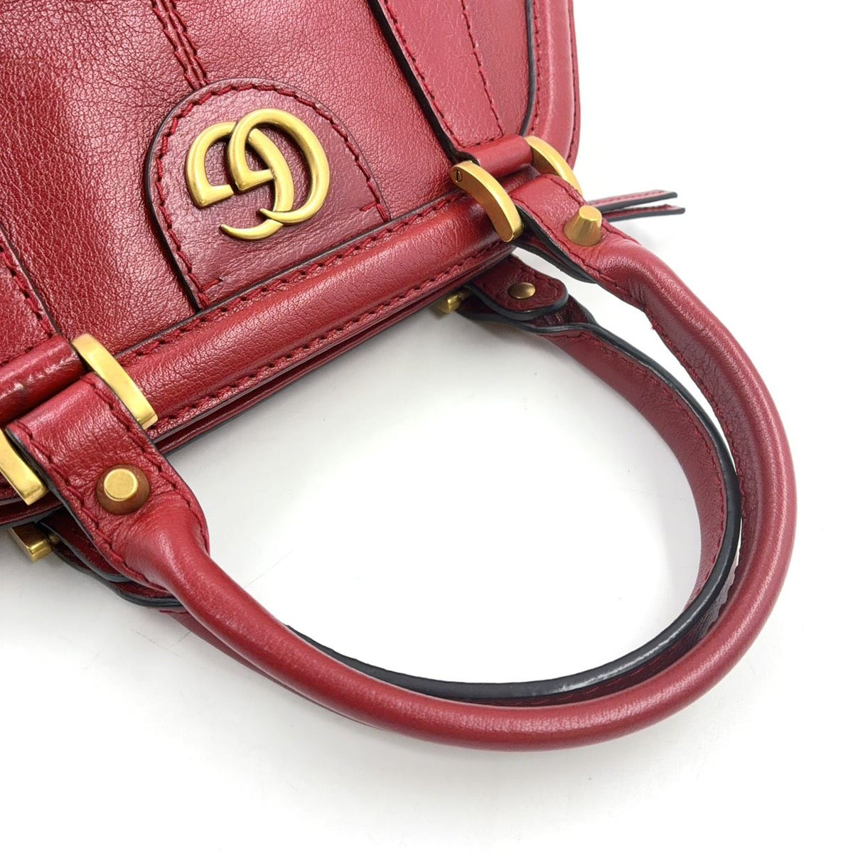 Gucci Liber Medium Leather Red Tote Bag Gold — view 7