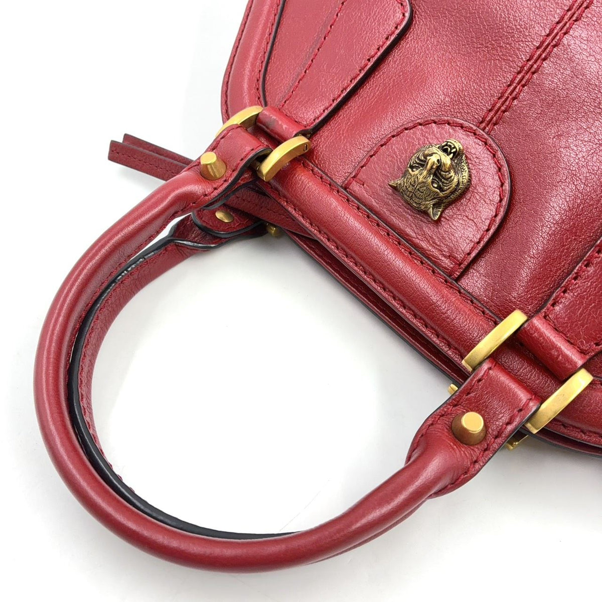 Gucci Liber Medium Leather Red Tote Bag Gold — view 8
