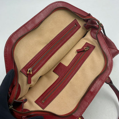 Gucci Liber Medium Leather Red Tote Bag Gold — view 5