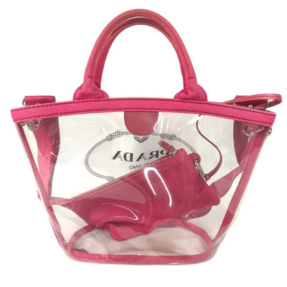 Prada Handbag Canapa Plex Logo Vinyl Leather Pink — view 2