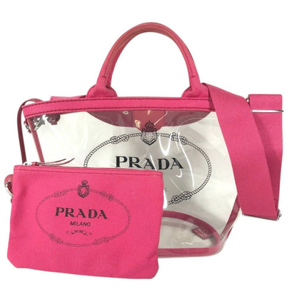 Prada Handbag Canapa Plex Logo Vinyl Leather Pink