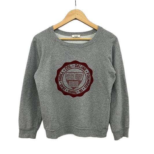 Celine Sweatshirt Gray Long Sleeve Carre Logo XS