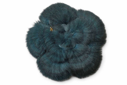 Fendi Brooch Flower Motif Fur Corsage Deep Green