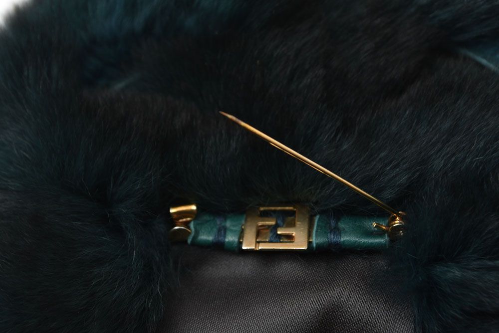 Fendi Brooch Flower Motif Fur Corsage Deep Green — view 6