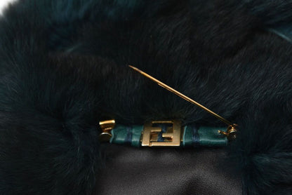 Fendi Brooch Flower Motif Fur Corsage Deep Green — view 6