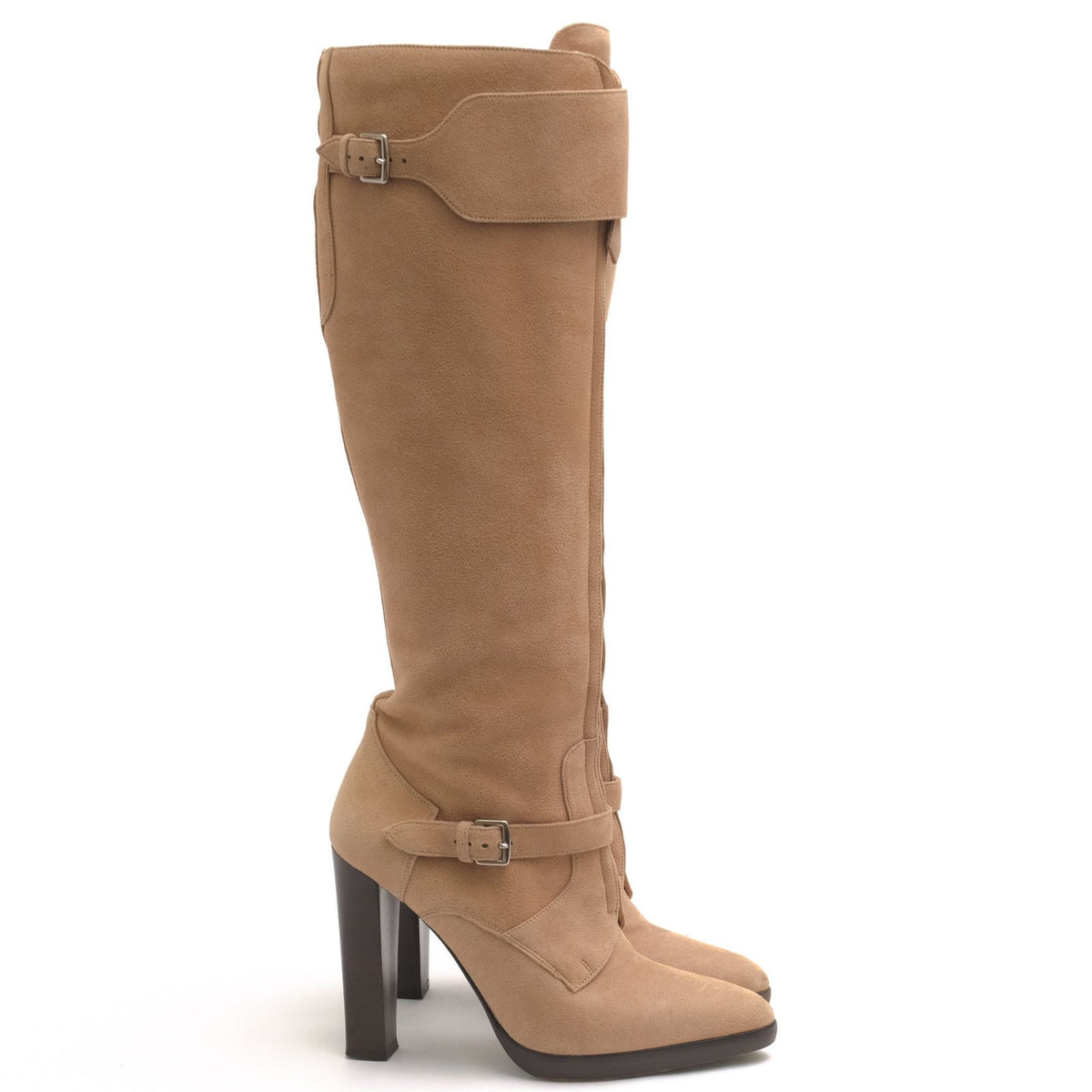Hermes Long Boots Shoes Suede Leather Beige High Heels Sole — view 2