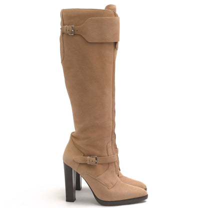 Hermes Long Boots Shoes Suede Leather Beige High Heels Sole — view 2