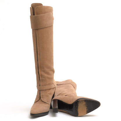 Hermes Long Boots Shoes Suede Leather Beige High Heels Sole — view 6