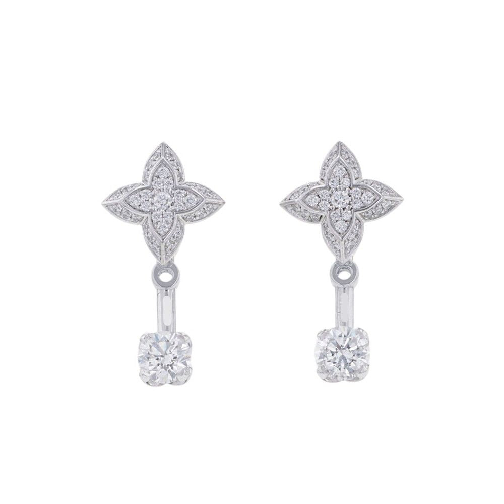 Louis Vuitton Earrings LV Diamond Double Round Center Stone Total 18k White Gold