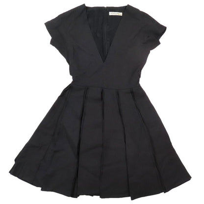 Dior Dress Pleats Short Length French Sleeve V-neck Black 36