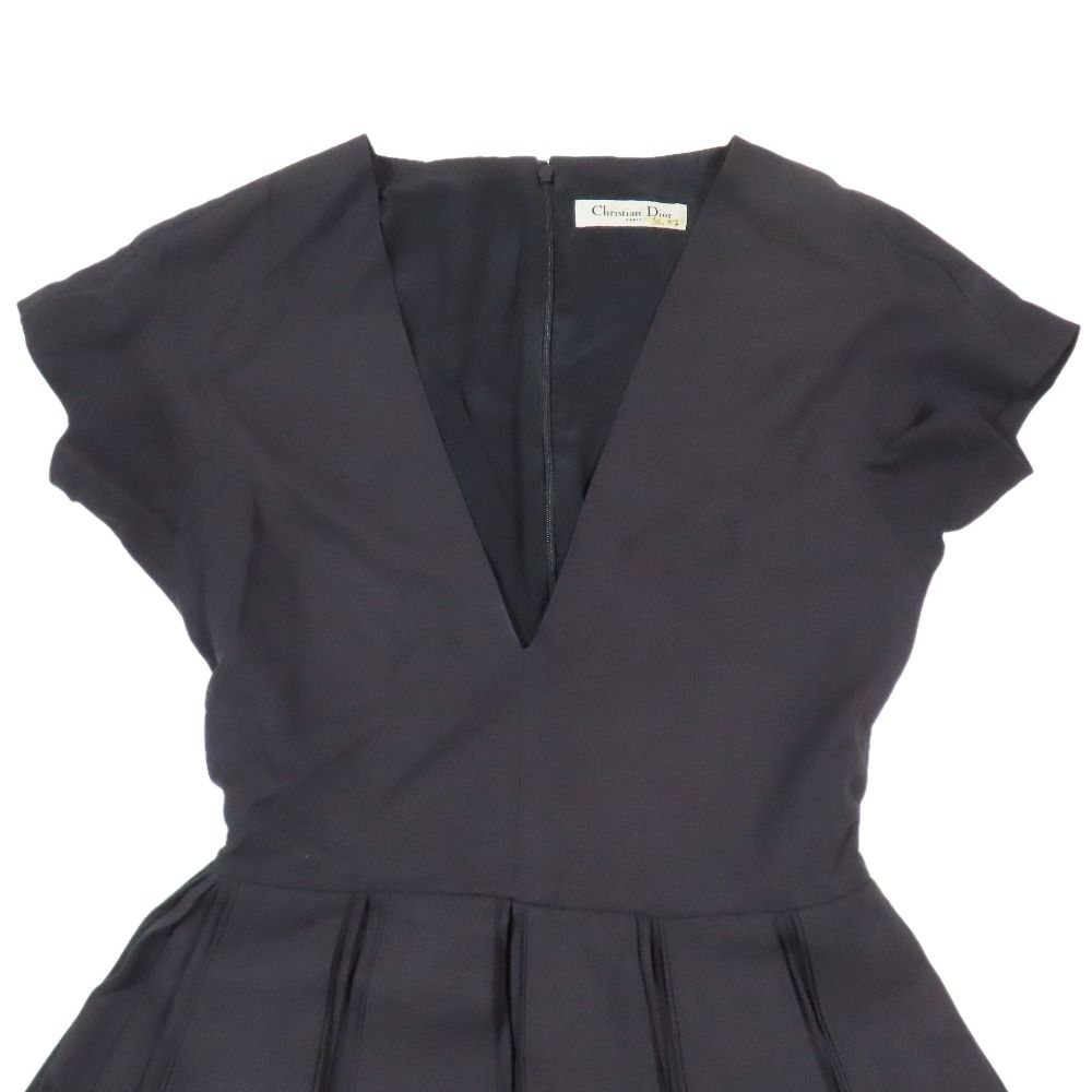 Dior Dress Pleats Short Length French Sleeve V-neck Black 36 — view 3