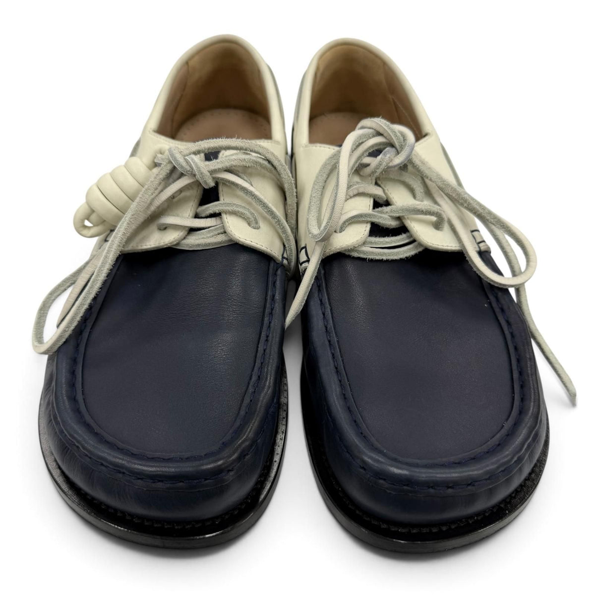 Loewe Campo Logo Stamp Leather Boat Shoes Deck Navy Ivory — view 2