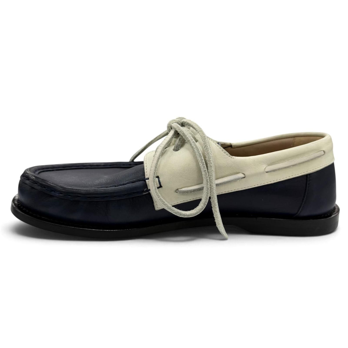 Loewe Campo Logo Stamp Leather Boat Shoes Deck Navy Ivory — view 5