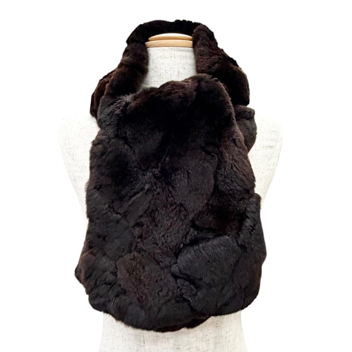 Chanel Rabbit Fur Lining Silk 100% Shawl Tippet Collar Fur Dark Brown Scarf