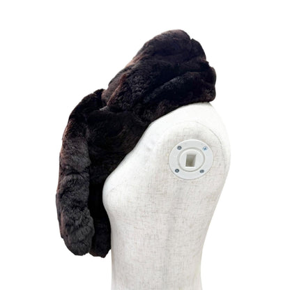 Chanel Rabbit Fur Lining Silk 100% Shawl Tippet Collar Fur Dark Brown Scarf — view 4