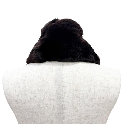 Chanel Rabbit Fur Lining Silk 100% Shawl Tippet Collar Fur Dark Brown Scarf — view 5