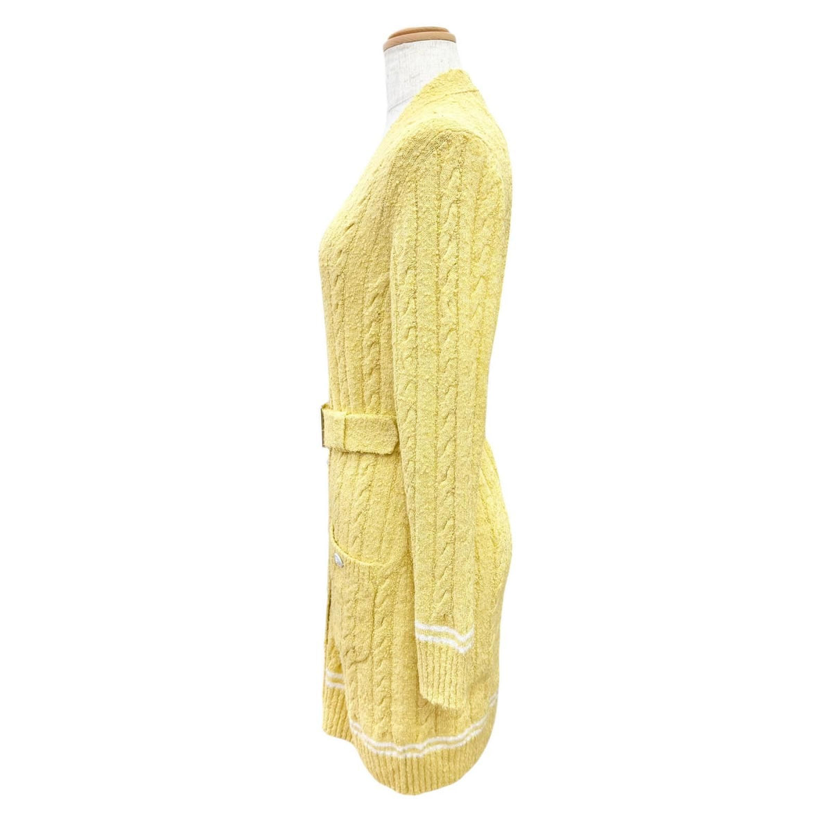 Chanel Lion Button Belt V-neck Long Sleeve Knit Long Cardigan Yellow 34 — view 4