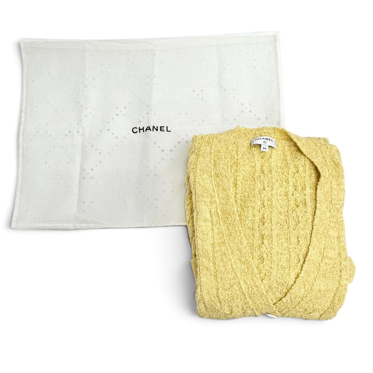 Chanel Lion Button Belt V-neck Long Sleeve Knit Long Cardigan Yellow 34 — view 2