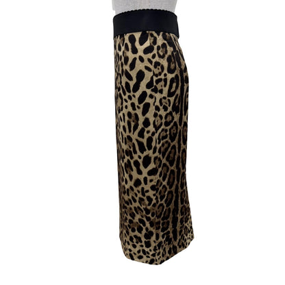 Dolce & Gabbana Silk Leopard Print Long Skirt Beige Brown 38 — view 3