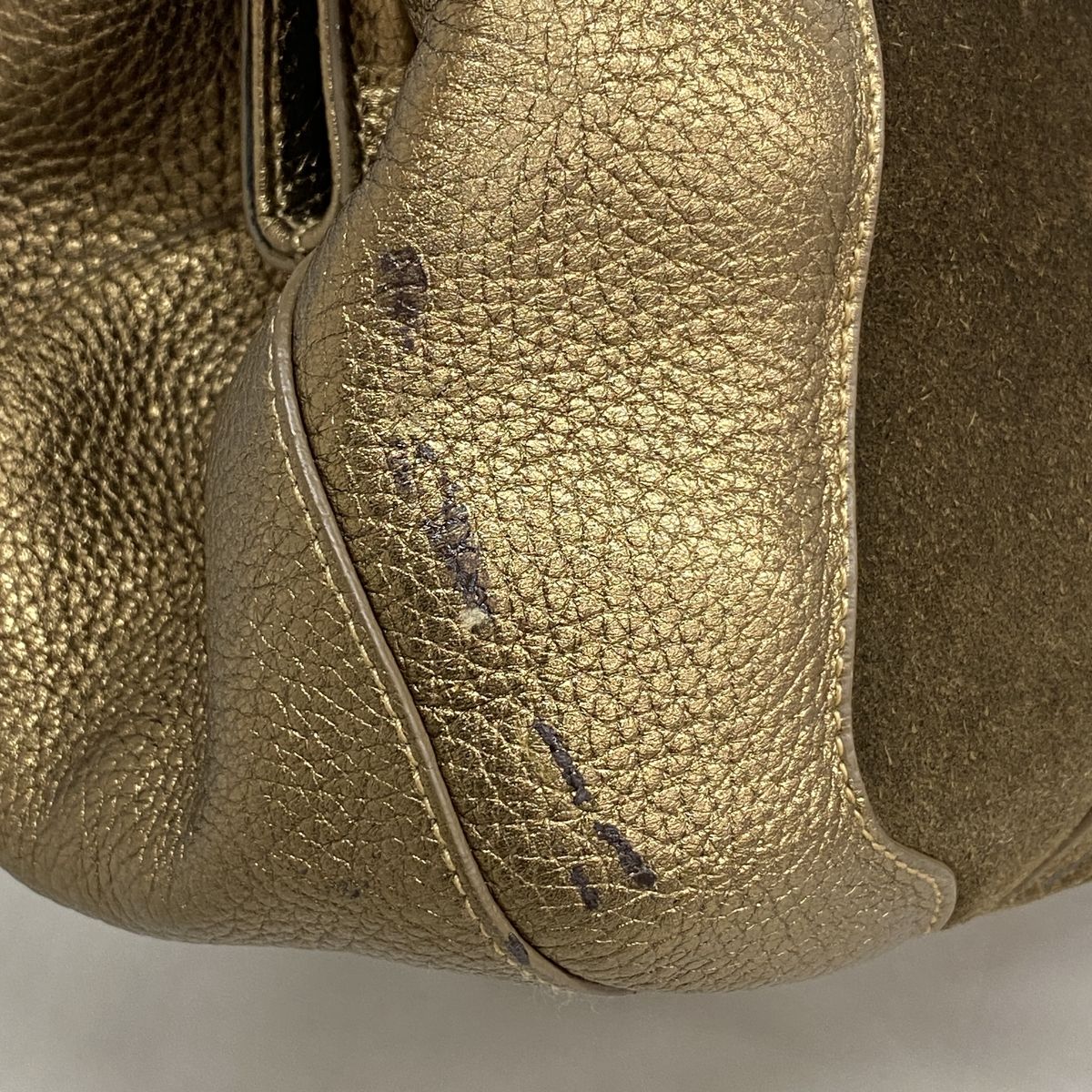 Cartier Shoulder Bag Ladogna Suede Leather Brown Metallic Gold — view 6