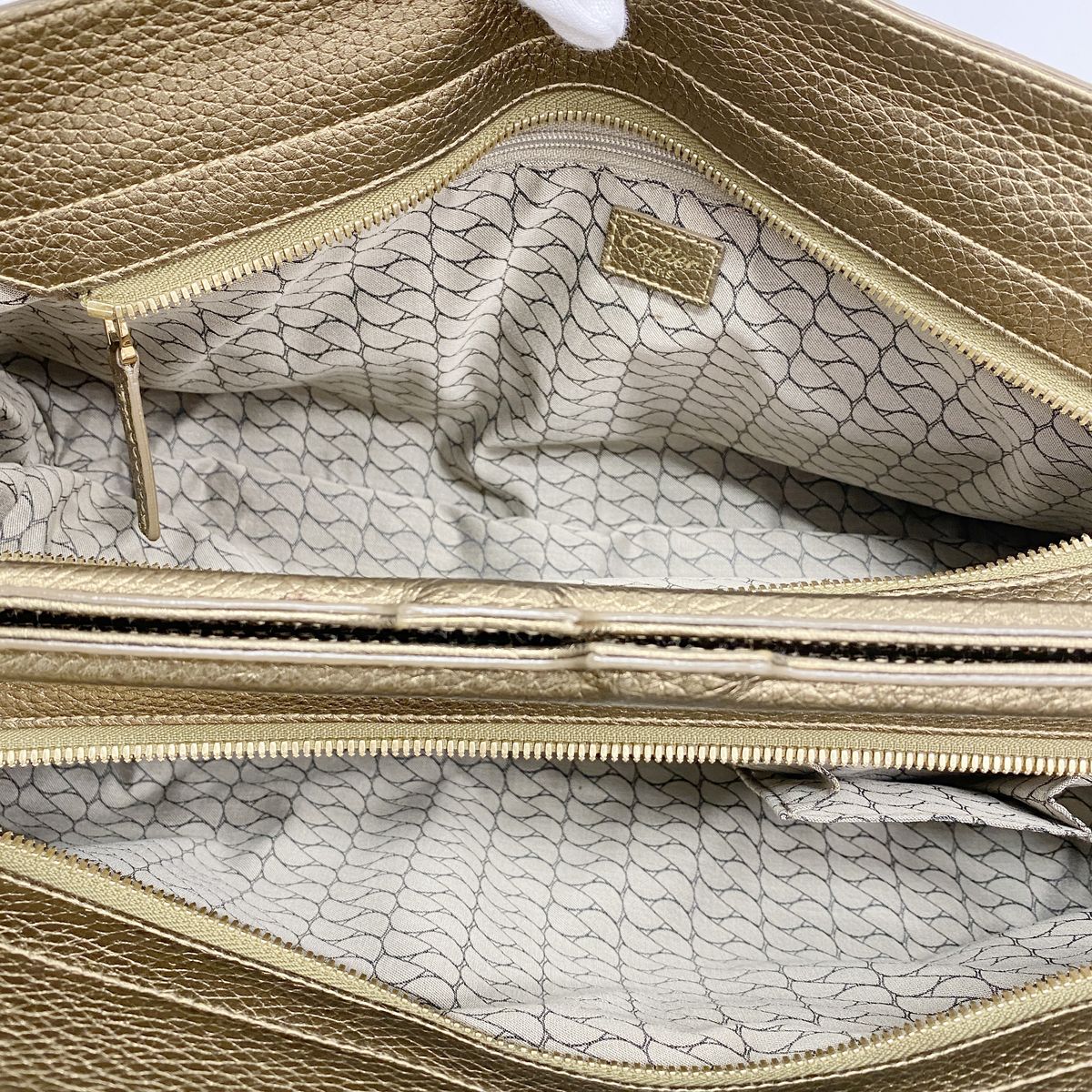 Cartier Shoulder Bag Ladogna Suede Leather Brown Metallic Gold — view 4