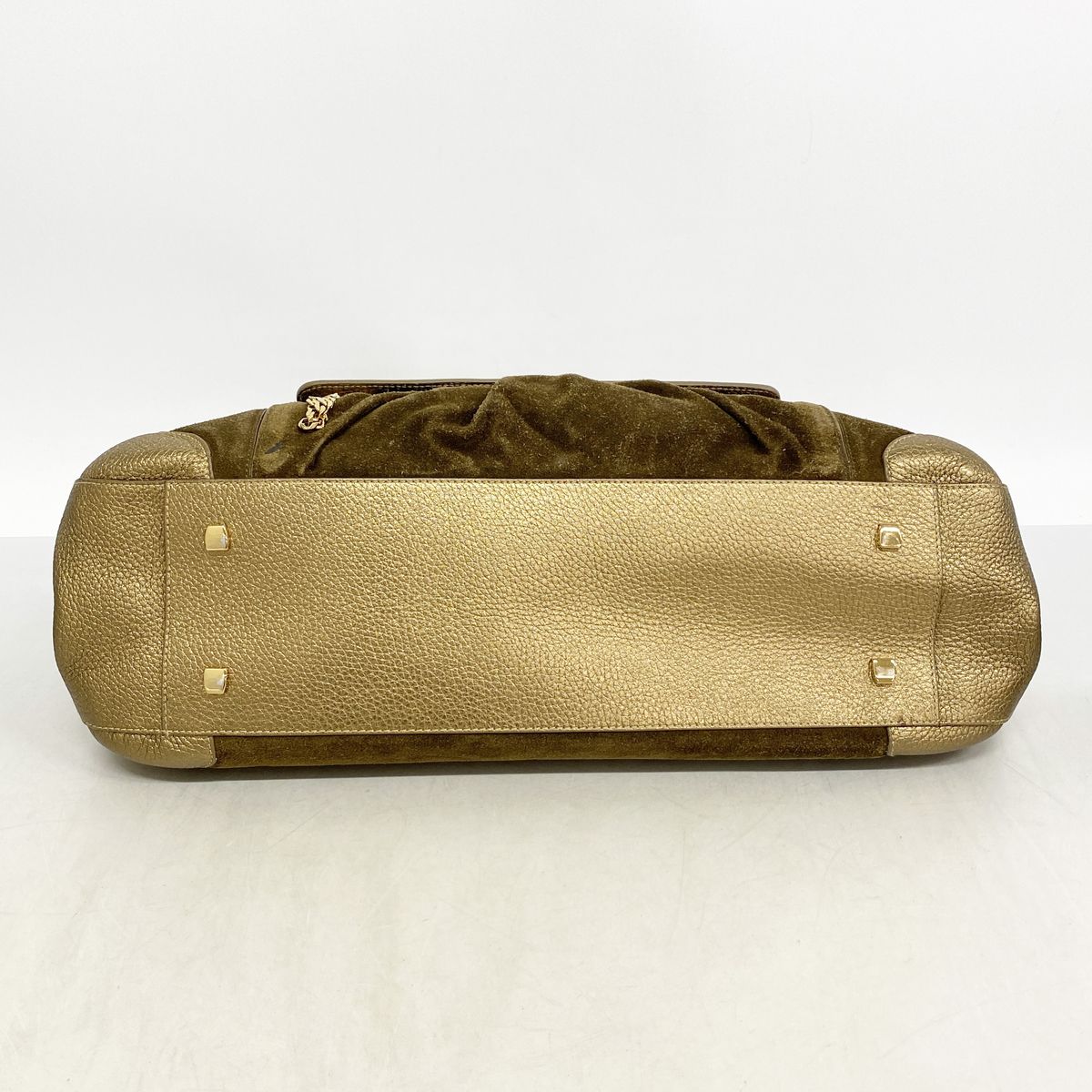 Cartier Shoulder Bag Ladogna Suede Leather Brown Metallic Gold — view 3