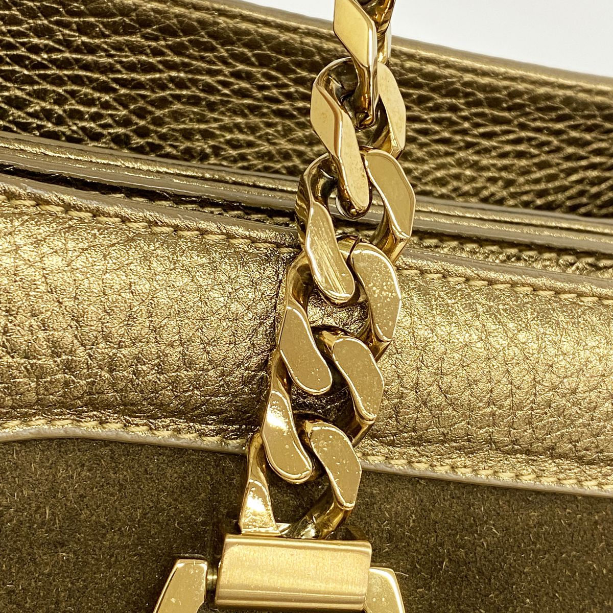 Cartier Shoulder Bag Ladogna Suede Leather Brown Metallic Gold — view 8