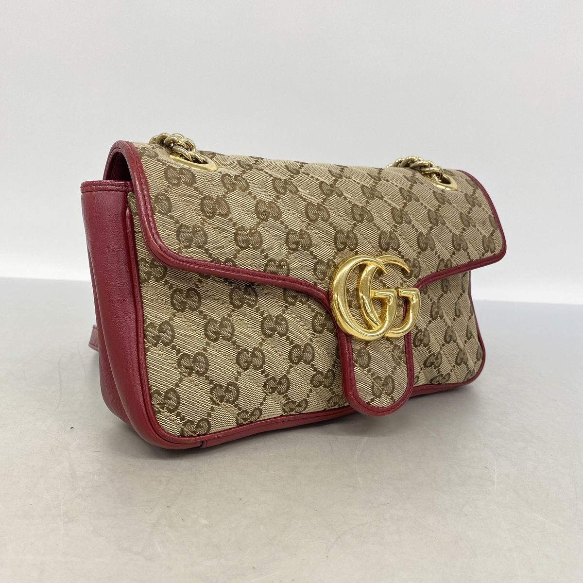 Gucci Shoulder Bag GG Canvas Marmont Beige Red Gold — view 2
