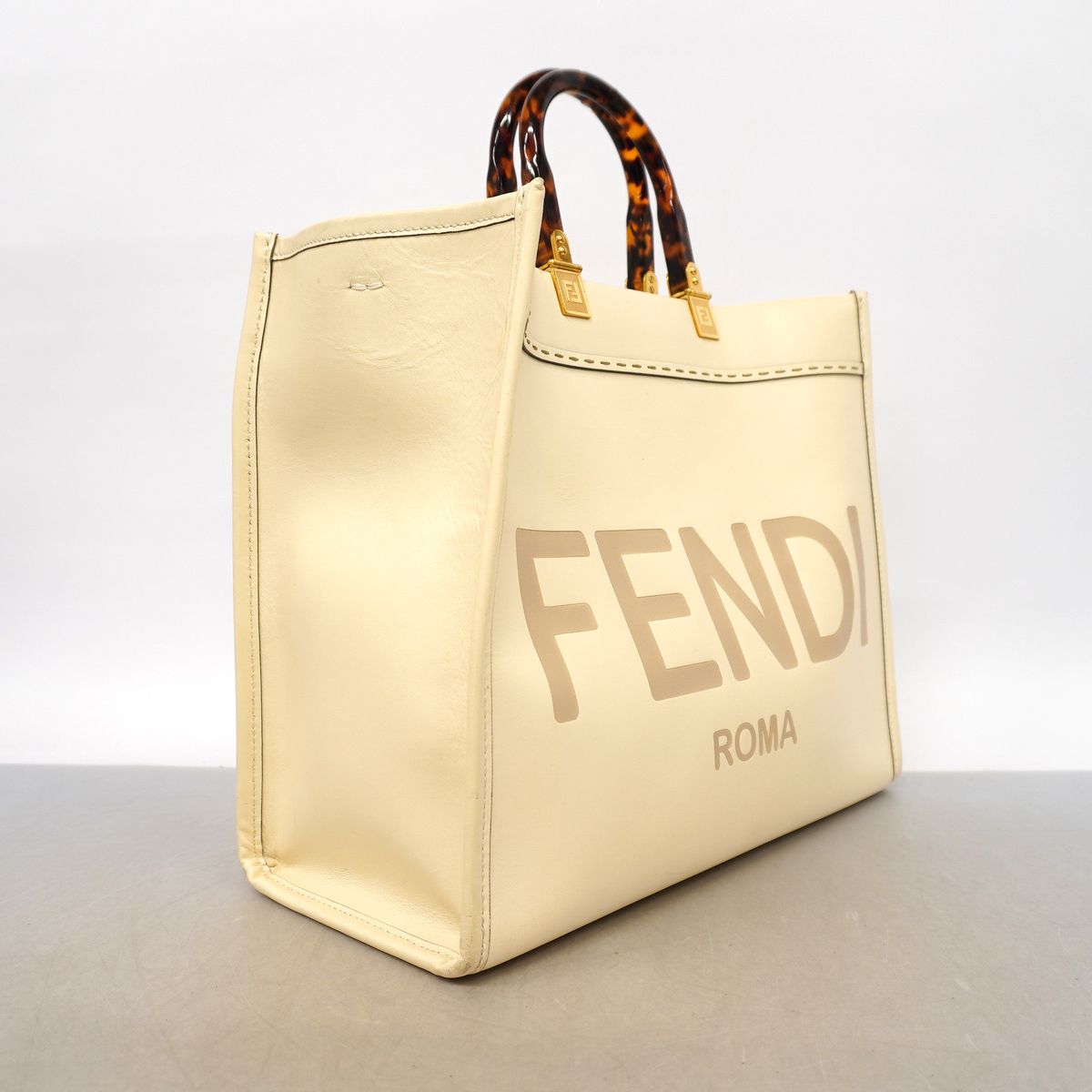 Fendi Tote Bag Sunshine Leather Ivory Gold 2-Way — view 2