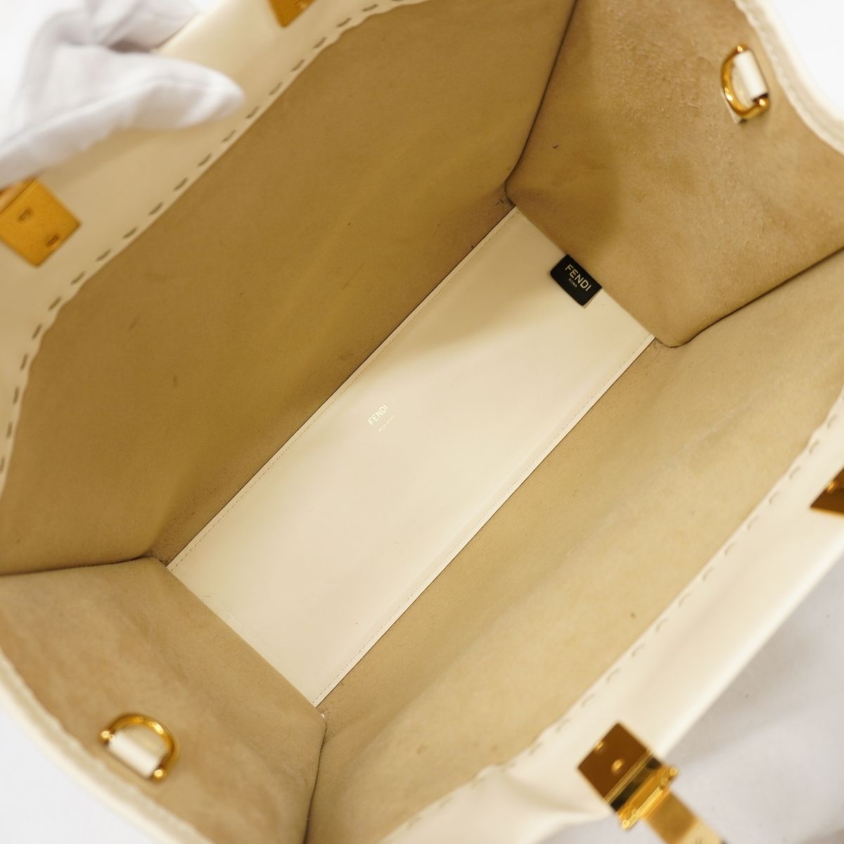 Fendi Tote Bag Sunshine Leather Ivory Gold 2-Way — view 4