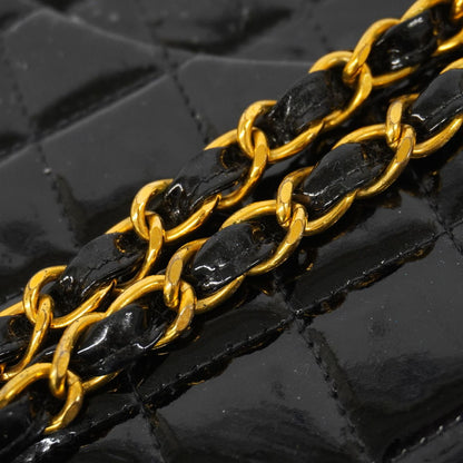 Chanel Shoulder Bag Quilted Patent Leather Black Gold — view 8