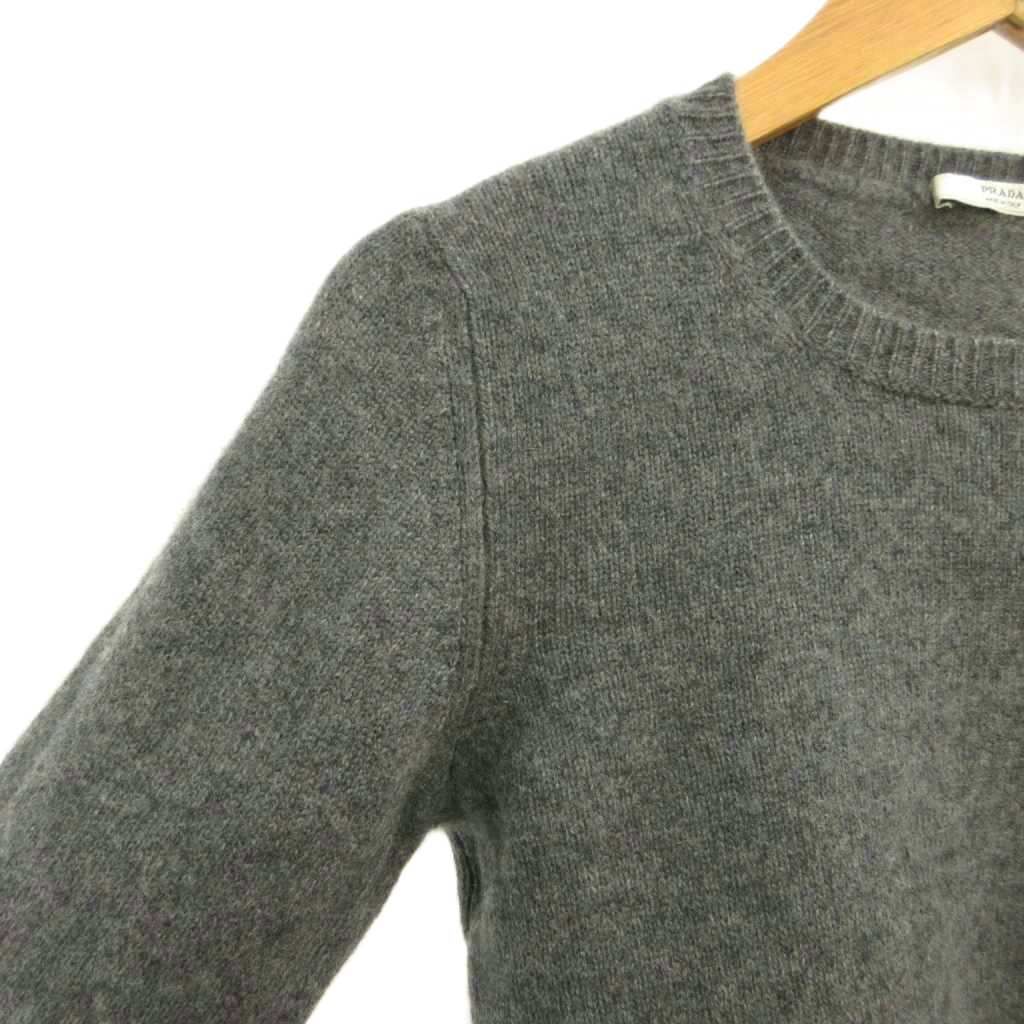 Prada Cashmere Knit Elbow Patch Long Sleeve Gray Round Neck Top Sweater 38 — view 4