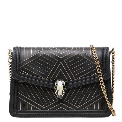 Bvlgari Serpenti Diamond Blast Chain Shoulder Bag Crossbody Black Leather