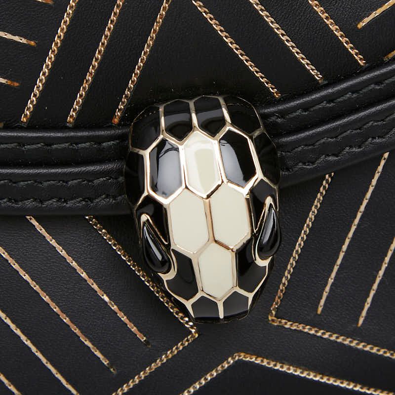 Bvlgari Serpenti Diamond Blast Chain Shoulder Bag Crossbody Black Leather — view 8
