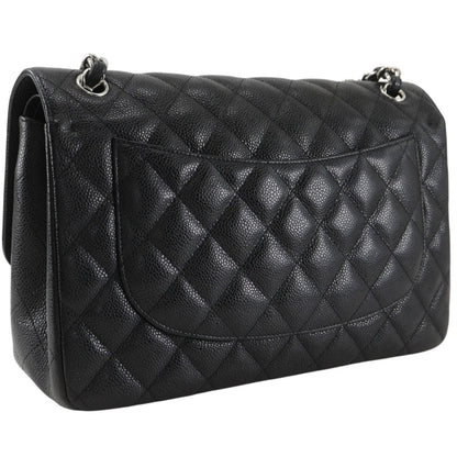 Chanel Double Flap Chain Shoulder Bag Quilted Classic Caviar Leather Black — view 3