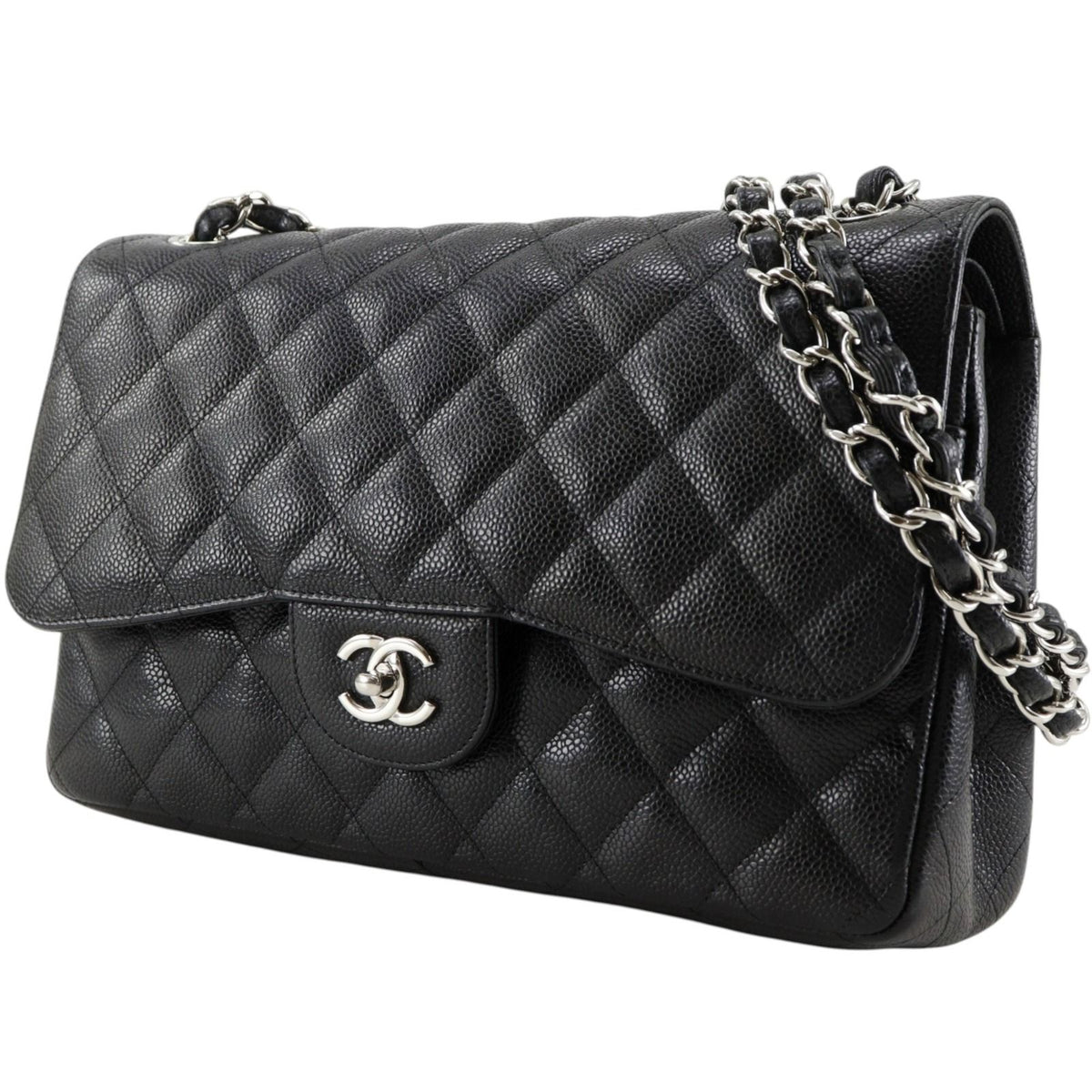 Chanel Double Flap Chain Shoulder Bag Quilted Classic Caviar Leather Black — view 2