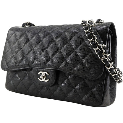 Chanel Double Flap Chain Shoulder Bag Quilted Classic Caviar Leather Black — view 2