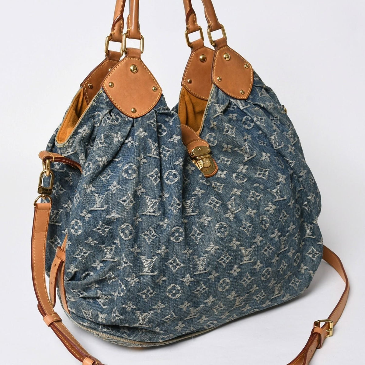 Louis Vuitton Monogram Denim L Handbag Blue Gold — view 3