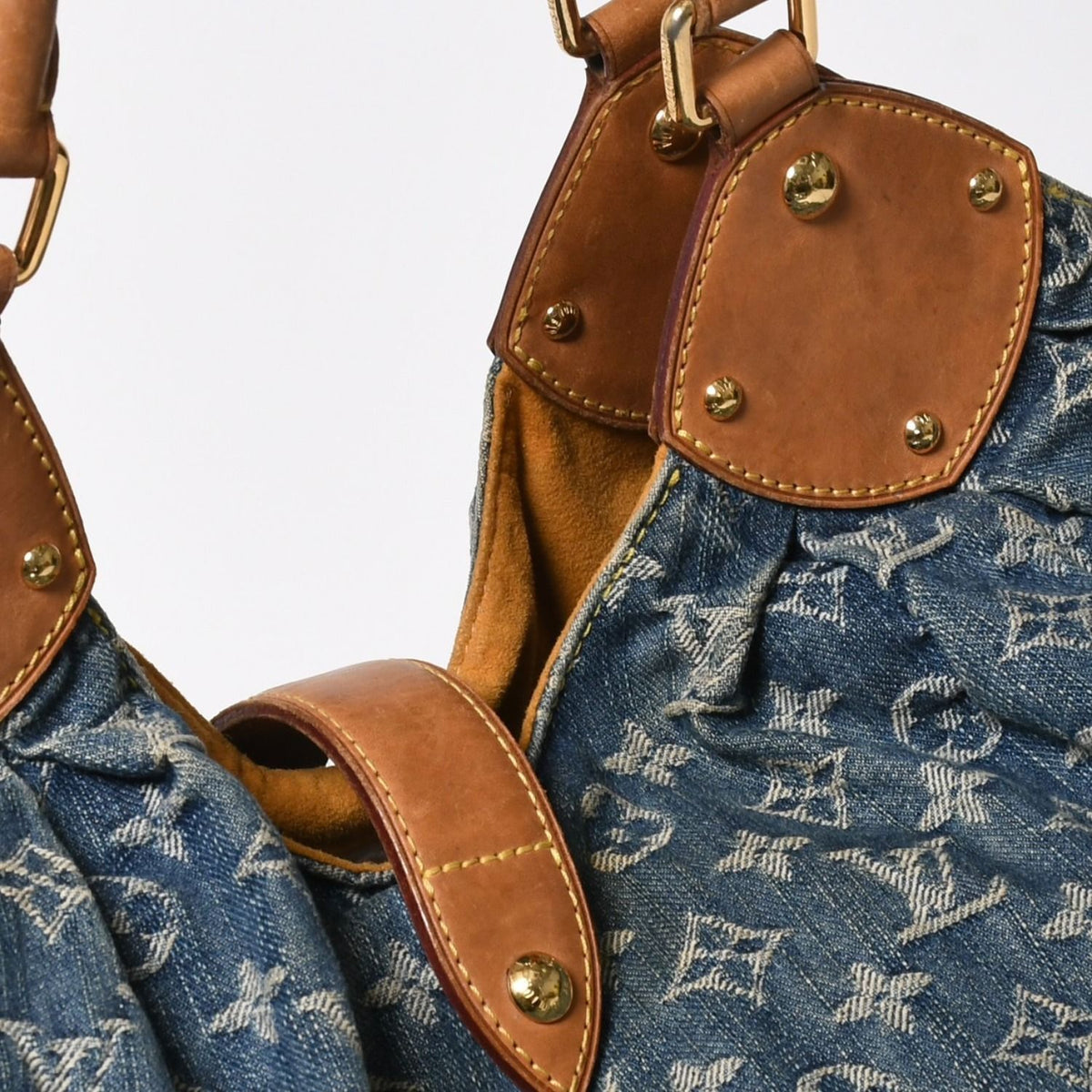 Louis Vuitton Monogram Denim L Handbag Blue Gold — view 6