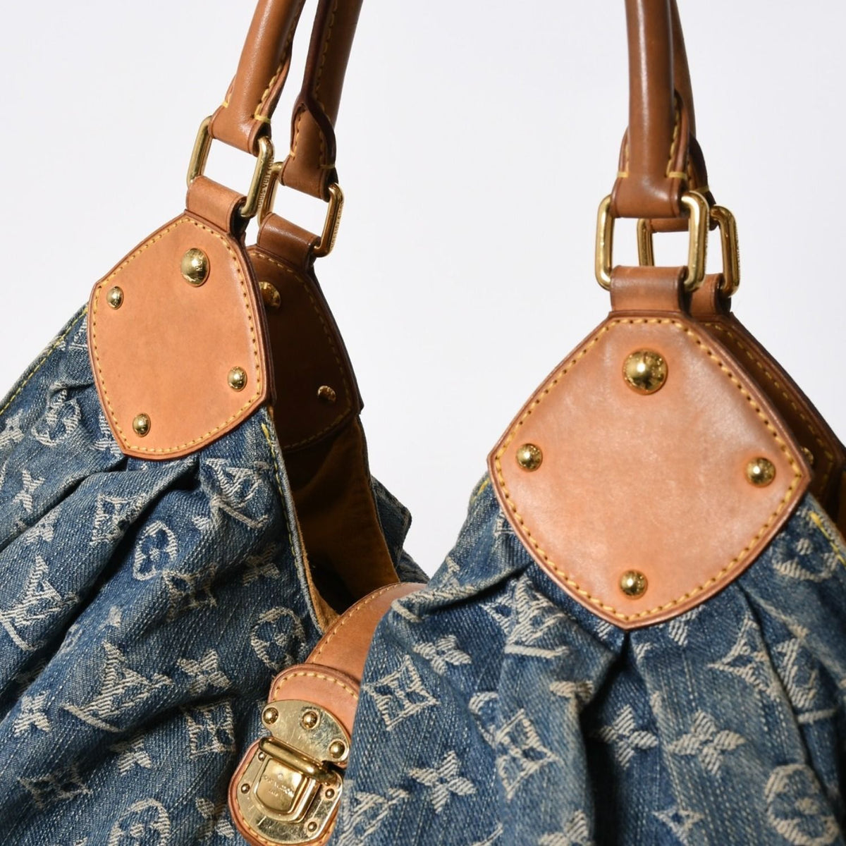 Louis Vuitton Monogram Denim L Handbag Blue Gold — view 5