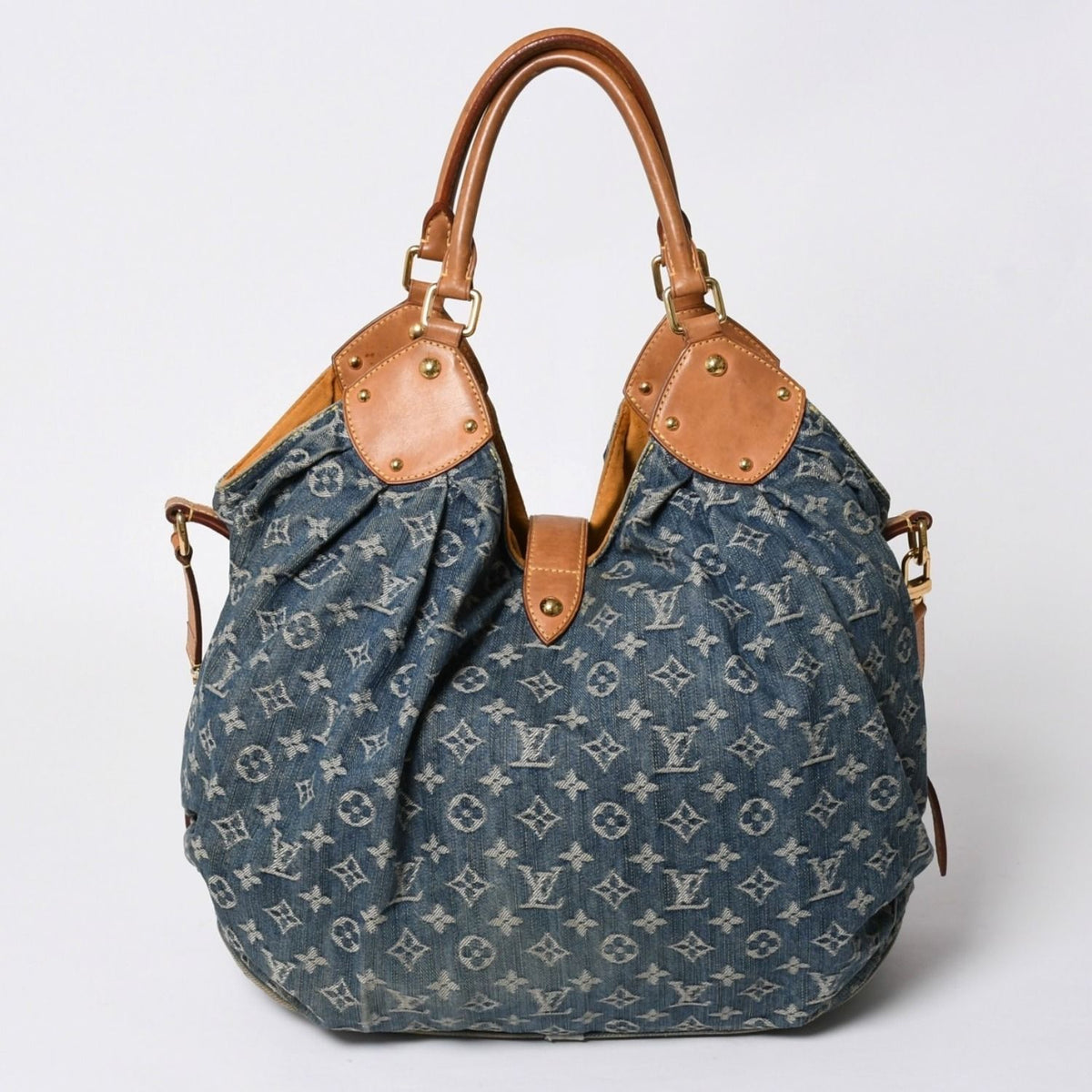 Louis Vuitton Monogram Denim L Handbag Blue Gold — view 2