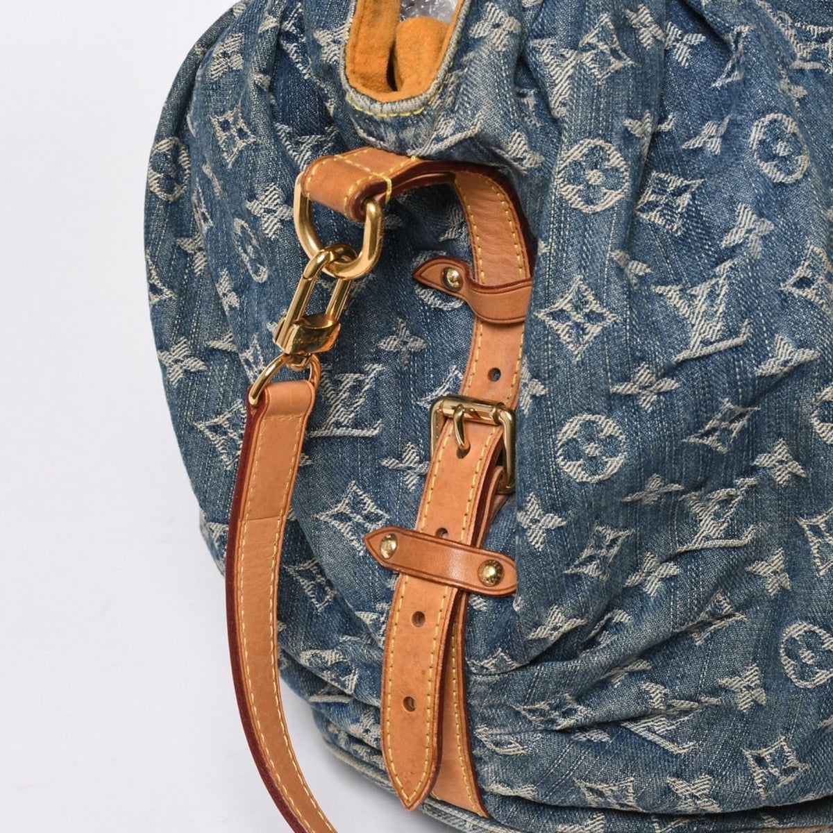 Louis Vuitton Monogram Denim L Handbag Blue Gold — view 4