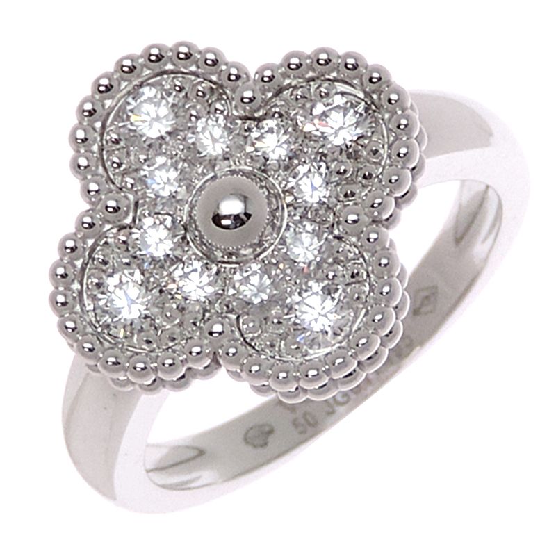 Van Cleef & Arpels Ring Vintage Alhambra Diamond 18k White Gold