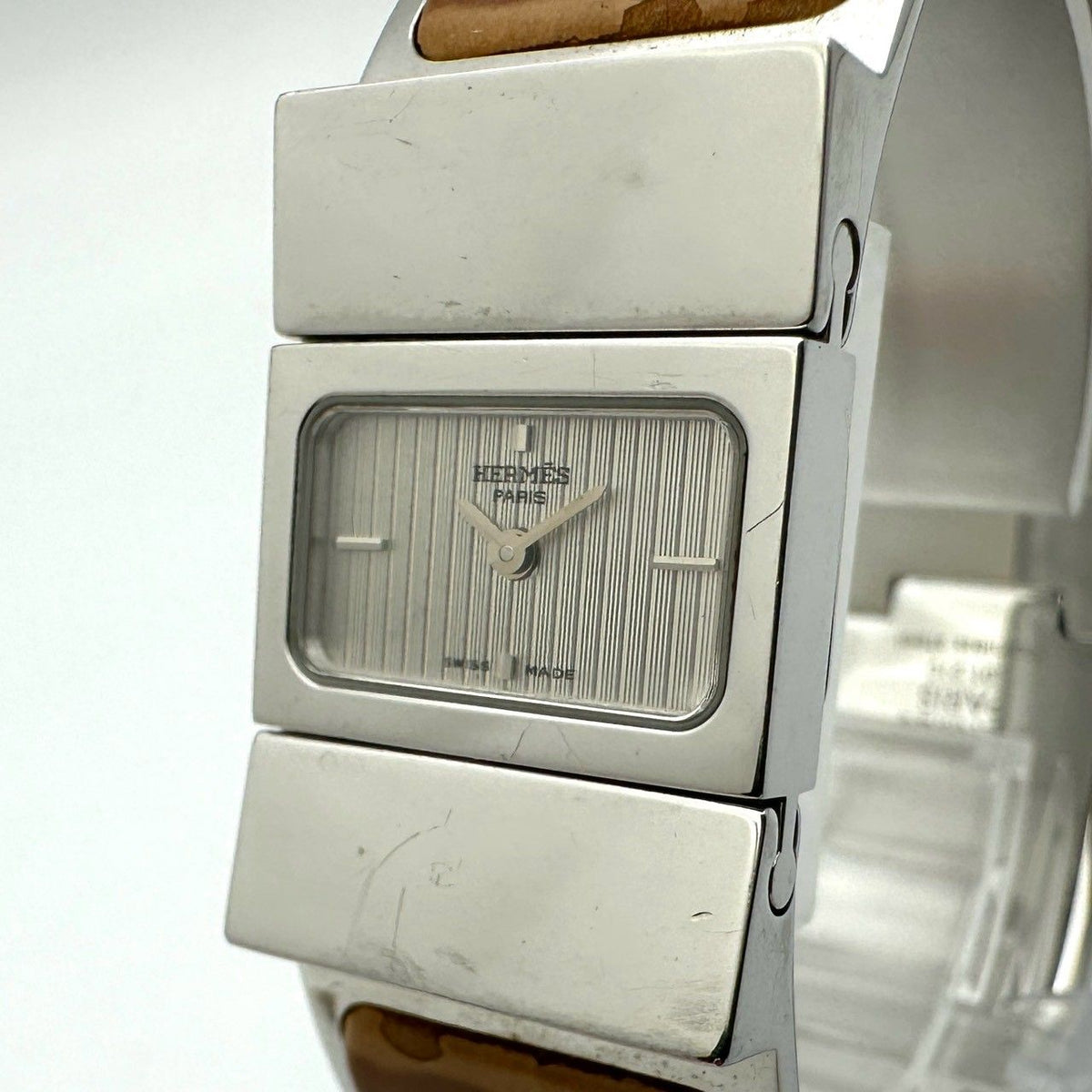 Hermes Loquet Watch Quartz Wood Brown Vintage