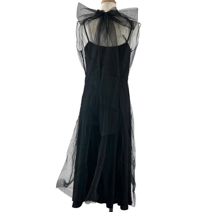 Prada Silk 100% Back Ribbon Sheer Long Dress Black 36 — view 3